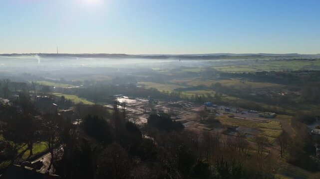 Urban housing in Yorkshire UK. Council houses on town estate, winter morning in a busy city. Dewsbury moor and th town of Heckmondwike