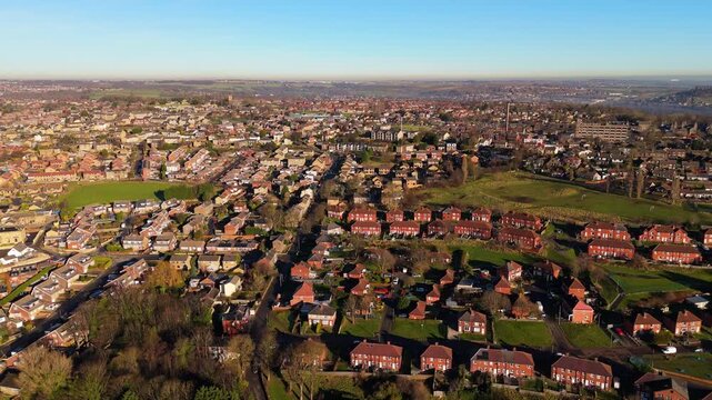 Urban housing in Yorkshire UK. Council houses on town estate, winter morning in a busy city. Dewsbury moor and th town of Heckmondwike