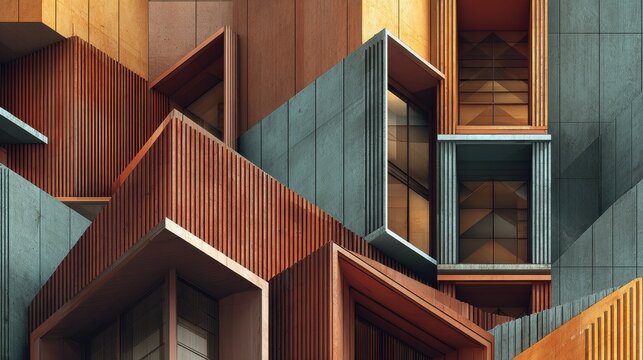 Modern Geometric Architecture with Intersecting Forms and Textured Surfaces