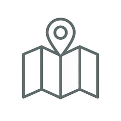 Map and Marker Icon: Clean, minimalist graphic featuring a folded map beneath a location marker, perfect for navigation and travel concepts.