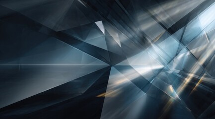Dark abstract geometric background with intersecting planes and dramatic light.