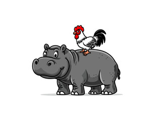 Cartoon hippo and rooster illustration
