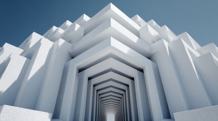 Obraz premium Symmetrical Geometric White Tunnel Entrance with Repeating Hexagonal Archways