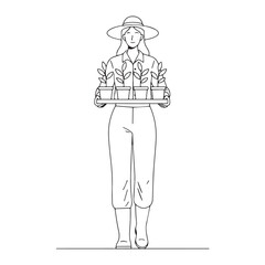 Expert Gardener Line Art – Gardener Vector Illustration Featuring Balanced Clean Detailing – Gardener Drawing – Line Art Drawing of Gardener – Gardener Icon