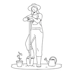 Modern Gardener Line Art – Gardener Vector Illustration with Smooth Organic Design – Gardener Drawing – Line Art Drawing of Gardener – Gardener Icon