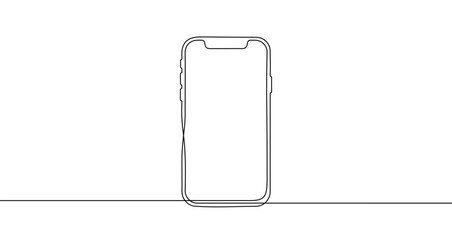 Obraz na płótnie Canvas Mobile phone in one line art style. Phone drawing with editable black stroke on white background. Vector illustration.