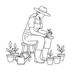 Experienced Gardener Line Art – Gardener Vector Graphic Featuring Precise Planting Details – Gardener Drawing – Line Art Drawing of Gardener – Gardener Icon