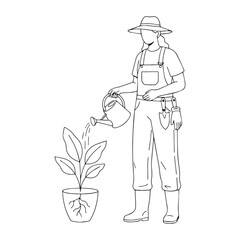 Dedicated Gardener Line Art – Gardener Vector Illustration with Clean Botanical Style – Gardener Drawing – Line Art Drawing of Gardener – Gardener Icon