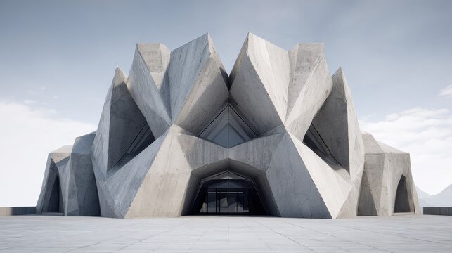 Impressive Brutalist Geometric Concrete Building with Sharp Angles
