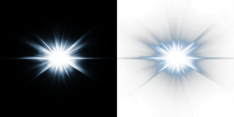 Bright light burst overlay with radiant beams on black and white backgrounds, creating a striking...