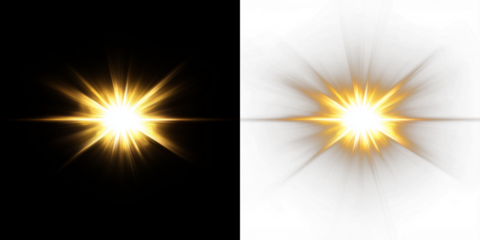 Bright light burst overlay on black and white backgrounds, creating a stunning visual effect for design projects, enhancing creativity and artistic expression with vibrant illumination