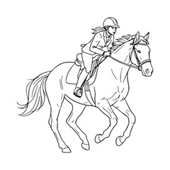 Skilled Horse Rider Line Art – Horse Rider Vector Illustration with Refined Balanced Posture – Horse Rider Drawing – Line Art Drawing of Horse Rider – Horse Rider Icon