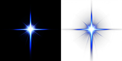 Bright blue starburst overlay on contrasting black and white backgrounds, creating a striking...