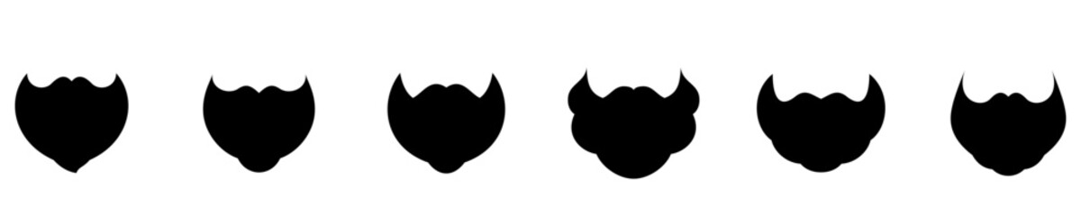  Black beard and mustache silhouettes. Beard icons isolated on white background. Vector illustration.