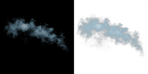 Smoke overlay in soft blue tones against contrasting black and white backgrounds, ideal for creative projects, graphic design, and artistic compositions with copy space
