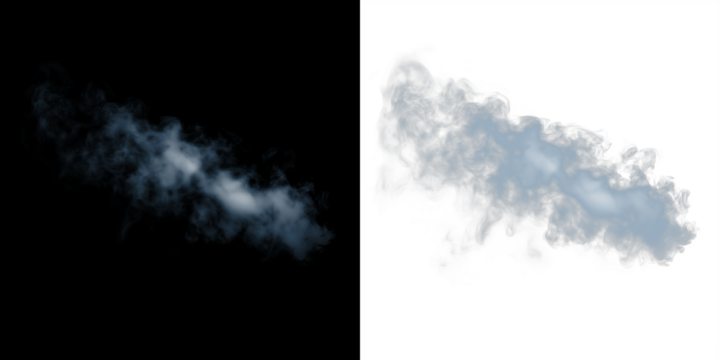 Smoke overlay illustration featuring soft, wispy clouds on contrasting black and white backgrounds, ideal for creative design projects and visual storytelling