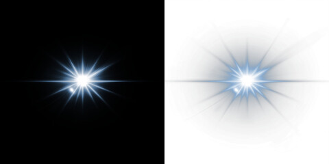 Bright starburst overlay on contrasting black and white backgrounds, creating a dynamic visual effect for creative projects and enhancing design elements with vibrant light
