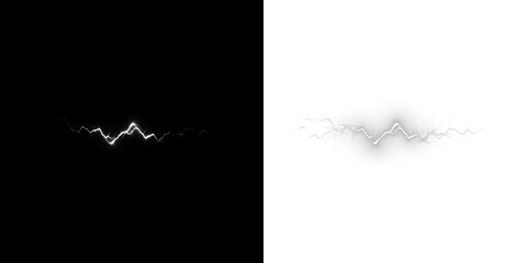 Abstract lightning bolt png overlay with contrasting black and white backgrounds, showcasing dynamic energy and visual impact for creative design projects and digital art applications