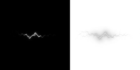 Abstract lightning bolt png overlay with contrasting black and white backgrounds, showcasing dynamic energy and visual impact for creative design projects and digital art applications