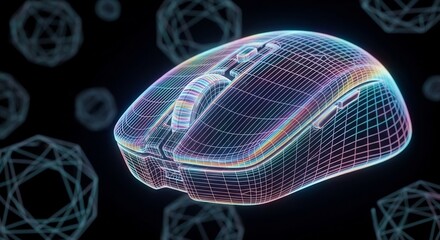 Futuristic gaming mouse illustration. Perfect for tech blog, esports, gaming industry and digital transformation visuals. Wireframe design and modern tech style.