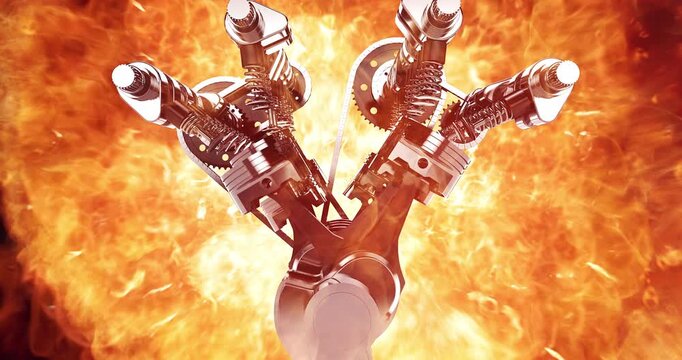 High-Impact Speedometer to V8 Engine, Reveals Steering and Ignition. Car Engine Related 3D Animation.