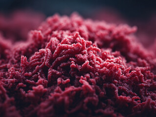 Closeup of fresh raw ground beef, showcasing its texture and color, perfect for culinary and food photography projects Concept of protein, cooking, and healthy eating