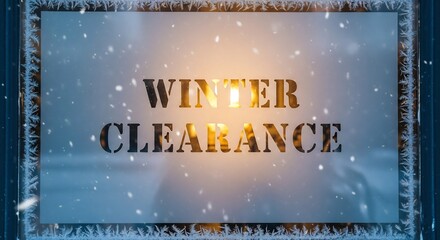 Winter clearance sale promotion graphic. Perfect for retail businesses advertising seasonal discounts and special offers. Cold vibes, frosted glass texture.