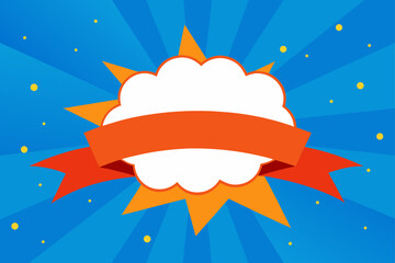 Fototapeta premium Cartoon burst with ribbon on a blue starburst background