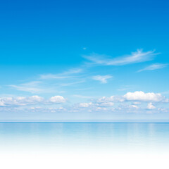 Fototapeta premium Serene Azure Sky Over Still Ocean: Calming Seascape in Summer Daylight. 