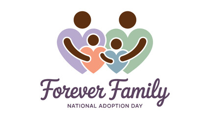 Family adoption vector illustration stylized heart shapes representing parents and children for National Adoption Day