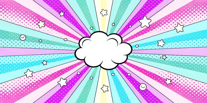 Pastel Rainbow Pop Art Radial Background with a speech cloud - Powered by Adobe