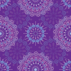 Seamless Purple Pattern with Mandalas Background Vector Design