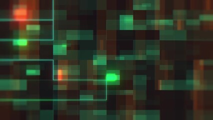Glitch abstract digital background with glowing red center and green geometric overlays data - Powered by Adobe