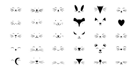 Fototapeta premium Collection of stylized cat faces in various expressions monochrome design
