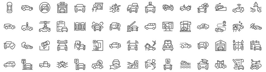 Set of 60 outline icons related to car. Linear icon collection. Editable stroke. Vector illustration © SkyLine