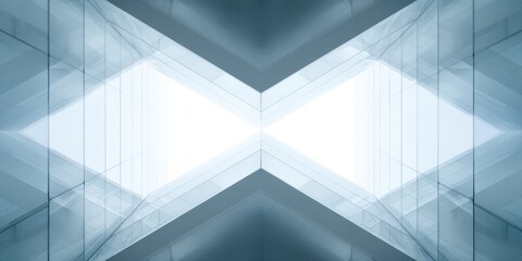 Obraz premium Symmetrical Abstract Corporate Glass Interior with Minimalist Geometric Light Tunnel