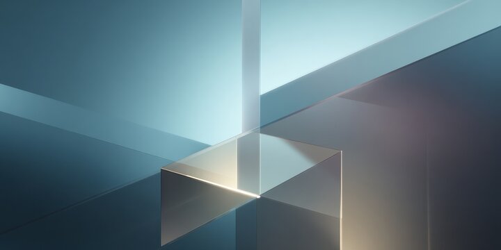 Abstract Geometric Glass Crystal with Light Reflections and Blue Hues - Powered by Adobe