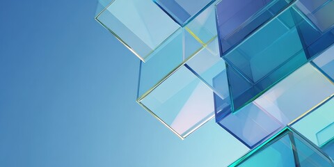 Abstract Blue Background with Translucent Geometric Glass Cubes Floating