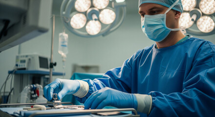 Surgeon preparing for an operation in an operating room