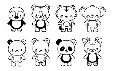 Animal cartoon illustrations penguin tiger koala panda deer bear vector set
