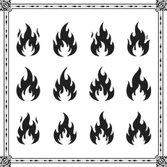 Fire flames vector illustration set of icons and design elements