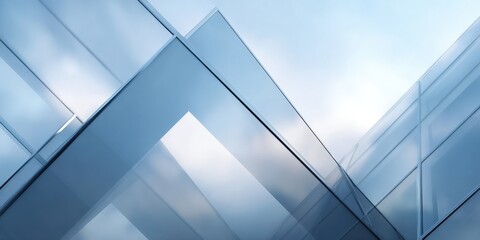 Fototapeta premium Clean Modern Overlapping Glass Panels in Abstract Corporate Architecture