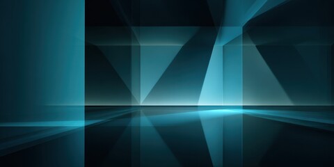 Futuristic Abstract Corporate Background with Blue Geometric Shapes and Light Beams.