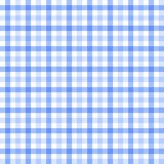 Blue gingham checkered pattern background. Light blue and white plaid seamless design. Classic vintage textile style. Soft pastel blue picnic tablecloth pattern background.