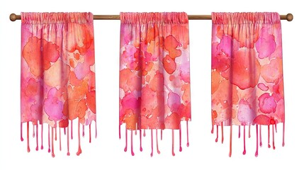 Watercolor curtains display with abstract pattern isolated on white backdrop