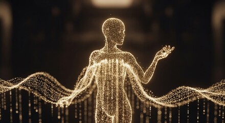 Abstract golden female figure art. Ideal for future tech, AI, science, innovation and spirituality projects. Perfect for technology and wellness related designs.