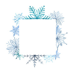 Watercolor snowflake winter frame