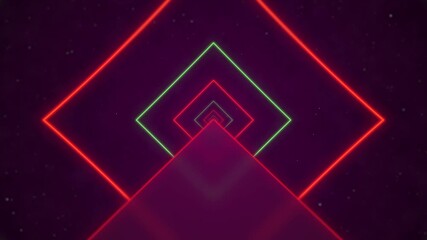 Neon Square Tunnel Abstract Background Red Green Geometric Glow Motion Futuristic Sci Fi Space