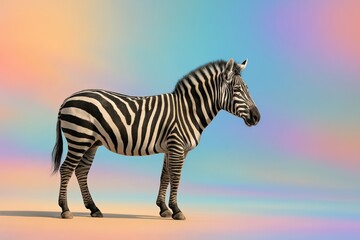 Zebra standing on colorful pastel gradient background