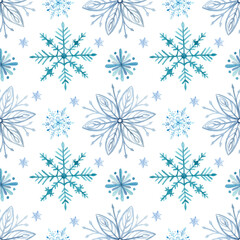 Watercolor snowflake seamless pattern